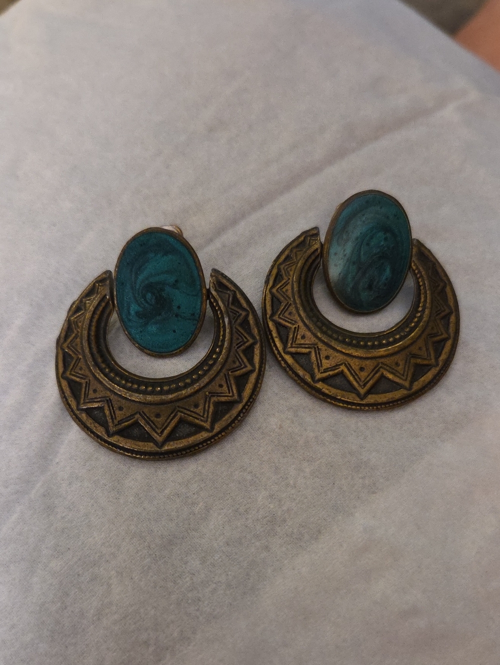 Boho Teal Stone Crescent Earrings